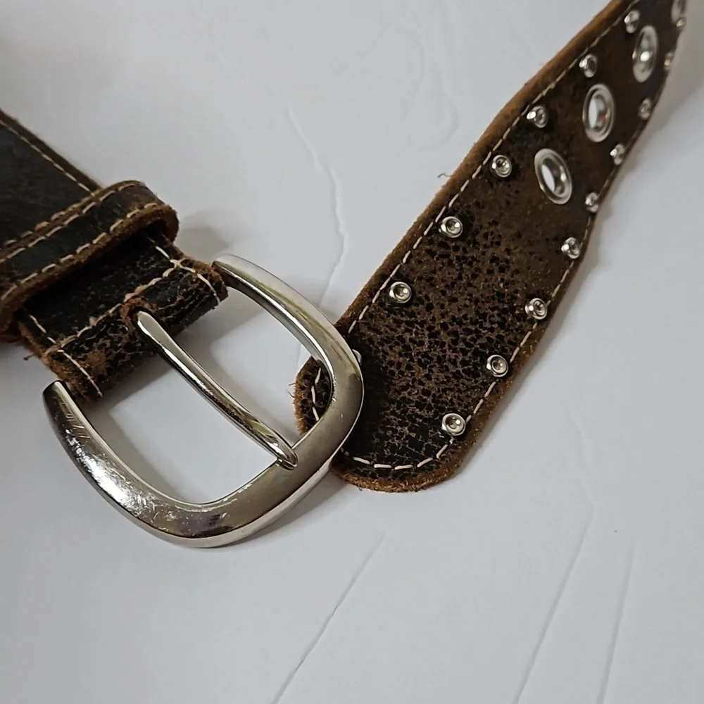 Jeweled Leather Belt Brown Pre-owned